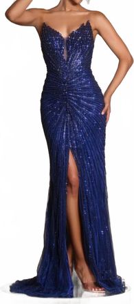 Portia & Scarlett Sweetheart Fitted Bodice Gown In Navy