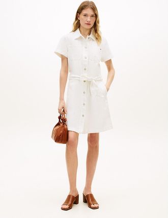 Tommy Hilfiger Womens Belted White Denim Shirtdress - White - 10