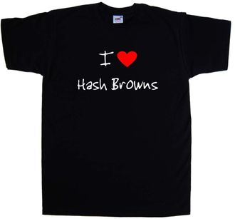 Tee Tree Designs I Love Heart Hash Browns Black T-Shirt (White Print)-XX-Large