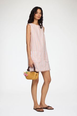 Ganni Cantaloupe Mini Dress in Striped Linen - Size 32