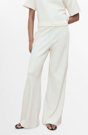 Mango Straight Fit Cotton Blend Pants in Ecru at Nordstrom Rack, Size Large