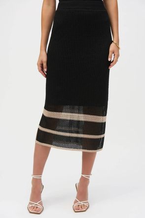 Joseph Ribkoff Striped Open Knit Midi Skirt In Black/parchment