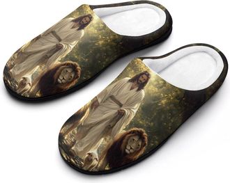 Generic Christian-Lion Sheep Womens Slippers Warm House Slippers Indoor House Shoes with Anti-Skid Rubber Sole