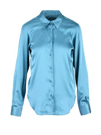 Deuxieme Shirt Blue Pleat Detail Stretch Viscose-Blend Shirt