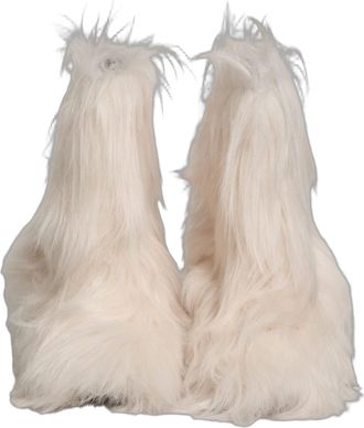 Dolce & Gabbana White Faux Fur Mid Calf Men Boots Shoes