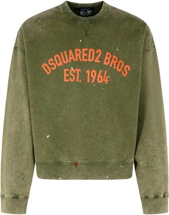 Dsquared2 Mens Bros Est 1964 Design Cypro Fit Military Green Sweatshirt Cotton - Size Large