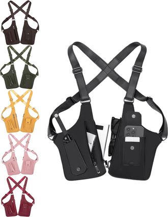 Generic Two-Compartment Crossbody Chest Bag,Adjustable Strap Anti-Theft Pack for Hiking,Daily Travel Essentials Organizer (Black)