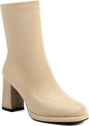 Generic Womens Suede Ankle Boots with Chunky Block Heel, Round Toe, Chelsea Style,for Office and Everyday,Apricot,5.5 UK