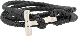 Tom Ford Accessoires, Heren, Zwart, M, Leer, Braided Leather T Bracelet