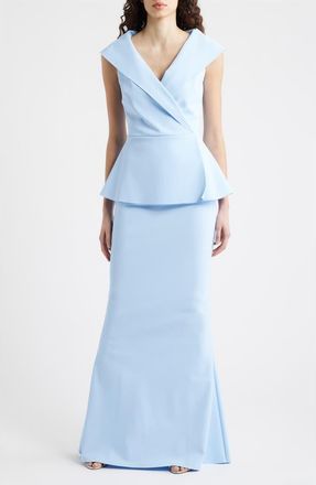 La Petite Robe Di Chiara Boni Moxelle Portrait Collar Gown in Blue Aura at Nordstrom, Size 12 Us
