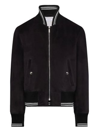 Thom Browne Ribgebreid su&egrave;de bomberjack - Zwart