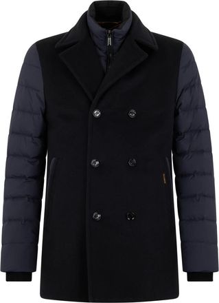 Moorer Double-Breasted Jas met Gepolsterde Mouwen - Heren - Mantel - Blauw - M - Polyester - Jassen