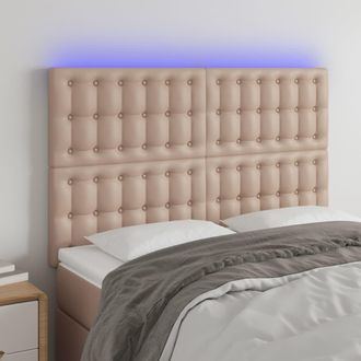 vidaXL Cabecero Luces Led Cuero Sint&eacute;tico Capuchino 144x5x118/128cm Vidaxl