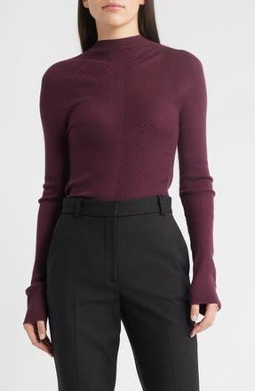 BOSS Foliora Virgin Wool Rib Funnel Neck Sweater in Soft Vermillion at Nordstrom Rack, Size Small