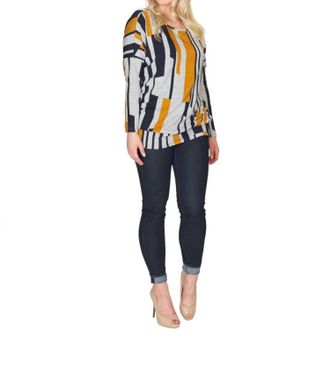 Papillon Linear Print Oversized Sweatshirt In Mustard