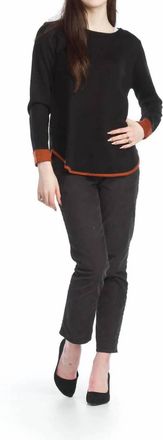 Papillon Heathered Sweater With Contrast Trim & Cuff In Black