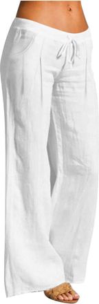 Generic Womens Cotton Linen Trousers UK Summer Casual Pants Elastic Waist Bottoms Straight Wide Leg Lounge Pocket Drawstring Ladies Palazzo Loose Sweatpants C