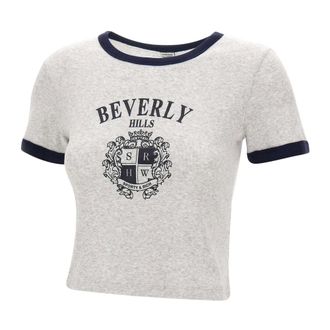 Sporty & Rich T-Shirts, female, Gray, Size: XS BH Crest Soft Ringer Tee