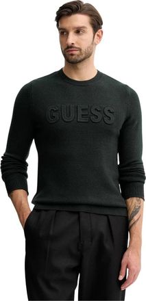 Guess Long Sleeves Crew Neck 3D Logo Sweater - Heren - Ronde hals truien - Groen - S - Polyester - Truien & Vesten
