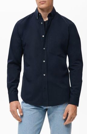 Mango Regular Fit Button Down Shirt in Navy at Nordstrom, Size X-Large