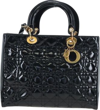 Dior Lady Dior Cannage Black Patent_Leather Handbag (Pre-Owned)