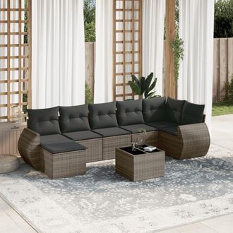 vidaXL Vidaxl - Set De Sof&aacute;s De Jard&iacute;n 8 Pzas Y Cojines Rat&aacute;n Sint&eacute;tico Gris
