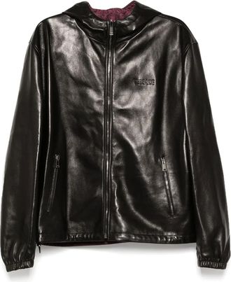 Versace Giacca in pelle con cappuccio - Nero