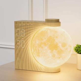 OEM Luz Nocturna Infantil, Despertador Infantil Con Simulador De Amanecer: L&aacute;mpara De Luna 3d Giratoria Con 8 Colores Rgb, Funci&oacute;n De Repetici&oacute;n De Alarma