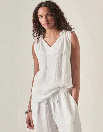 James Lakeland Womens White Pure Linen Sleeveless Top - Size: 12