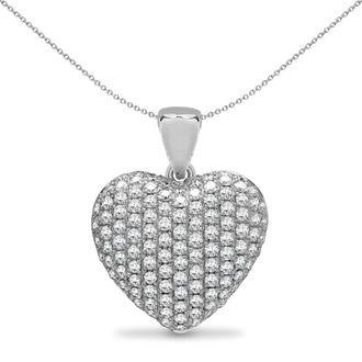Jewelco London 18ct White Gold 0.66ct Diamond Domed Love Heart Cluster Pendant - 18P279