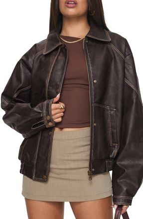 Princess Polly Jaxton Faux Leather Jacket in Brown at Nordstrom, Size X-Small