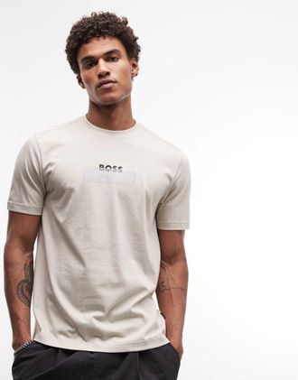 Boss Orange by Hugo Boss Boss Orange - T-shirt beige con fettuccia con logo-Neutro