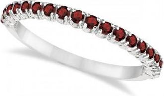 Allurez Half-Eternity Pave-Set Thin Garnet Stacking Ring 14k White Gold (0.65ct)