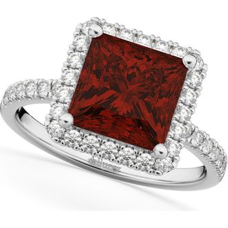 Allurez Princess Cut Halo Garnet & Diamond Engagement Ring 14K in 3.47Ct/white Gold at Nordstrom, Size 5.5