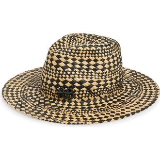 Ruslan Baginskiy Rhomboidal Straw Fedora Hat in Beige/Black at Nordstrom, Size Medium