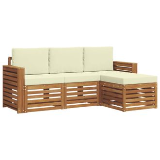 vidaXL Conjunto De Sof&aacute;s De Exterior Con Coj&iacute;n 4 Pcs Natural Y Crema Vidaxl
