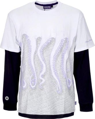 Octopus Wit langemouw ronde hals T-shirt - Heren - Longsleeves - Wit - L - Katoen - Tops