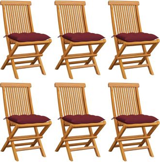 vidaXL Vidaxl - Sillas De Jard&iacute;n 6 Uds Con Cojines Rojo Tinto Madera De Teca