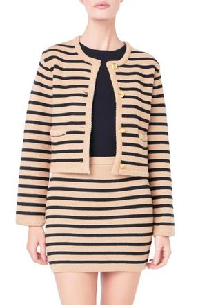 English Factory Stripe Cardigan in Tan/Black at Nordstrom, Size X-Small