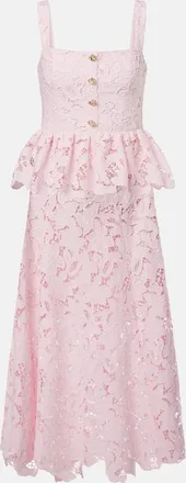 Self Portrait Abito midi in pizzo con peplum