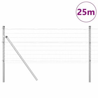 Berkfield Home Modern Euro Fence with 13 Posts 0.4x25 m Galvanised Steel in Silver