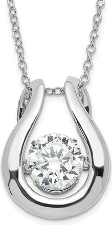 Diamond2Deal Sterling Silver Rhodium-plated Cubic Zirconia Vibrating Stone Pendant Necklace