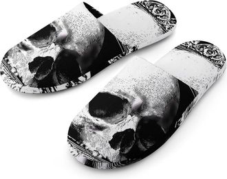 Generic Vintage Skull with Gothic Border Mens House Slippers Slip Indoor Slipper On Shoes Warm Outdoor