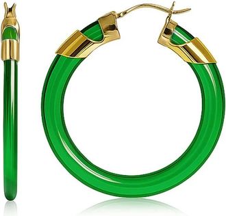 Gold & Honey Womens Classic Flat Lucite Birthstone Hoop Earrings In May - Emerald