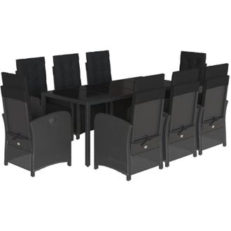 vidaXL Set De Comedor De Jard&iacute;n 9 Pzas Y Cojines Rat&aacute;n Sint&eacute;tico Negro Vidaxl
