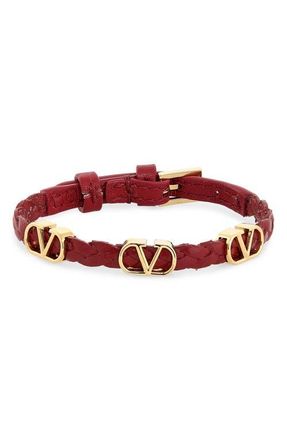Valentino Garavani VLOGO Braided Leather Bracelet in Red at Nordstrom