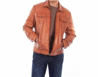 Scully Soft Lamb Zip Front Jacket In Cognac