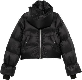 Rick Owens Funnel Neck Down Jacket - Dames - Gewatteerde jassen - Zwart - M - Leer - Jassen