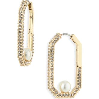 AllSaints Pav&eacute; & Faux Pearl Hexagonal Hoop Earrings in Pearl/Gold at Nordstrom