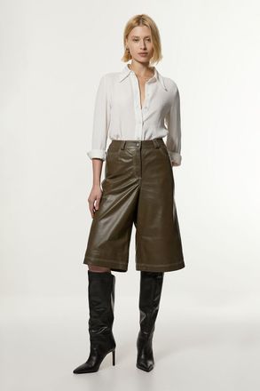 Karen Millen Womens Leather 5 Pocket Bermuda Short - Green - Size 12 UK